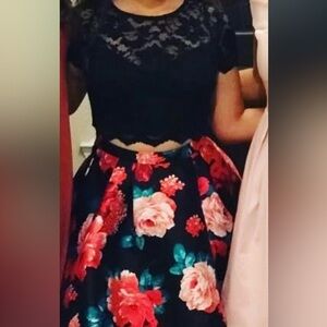 B Darlin Black and Floral Prom Dress